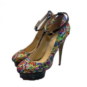 Charlotte Olympia  Multicolor High Heel Platform Pumps with Ankle Strap